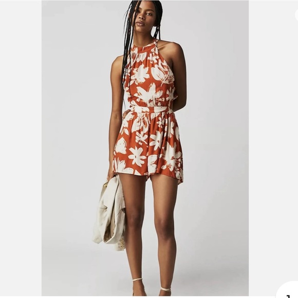 NWT Free People Women's Coral Tides Open Back Romper Rust Combo - Picture 1 of 4